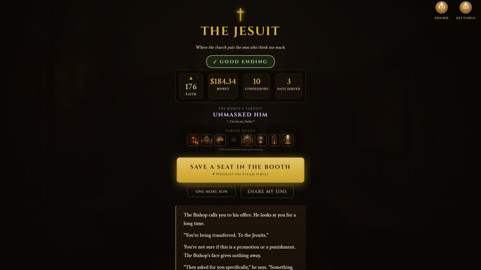 The Jesuit ending verdict screen